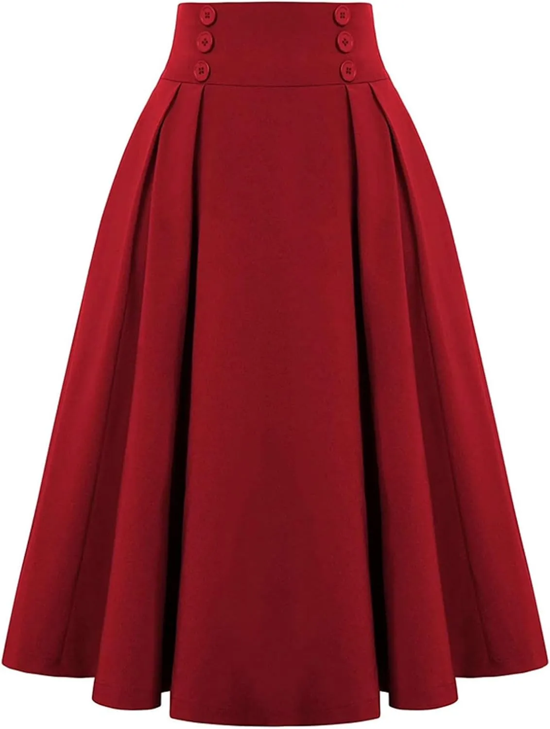 Maxi Solid Skirt for Women High Waisted A-Line Pleated Skirts Elastic Knee Length Casual Flowy Swing Flared Skirt