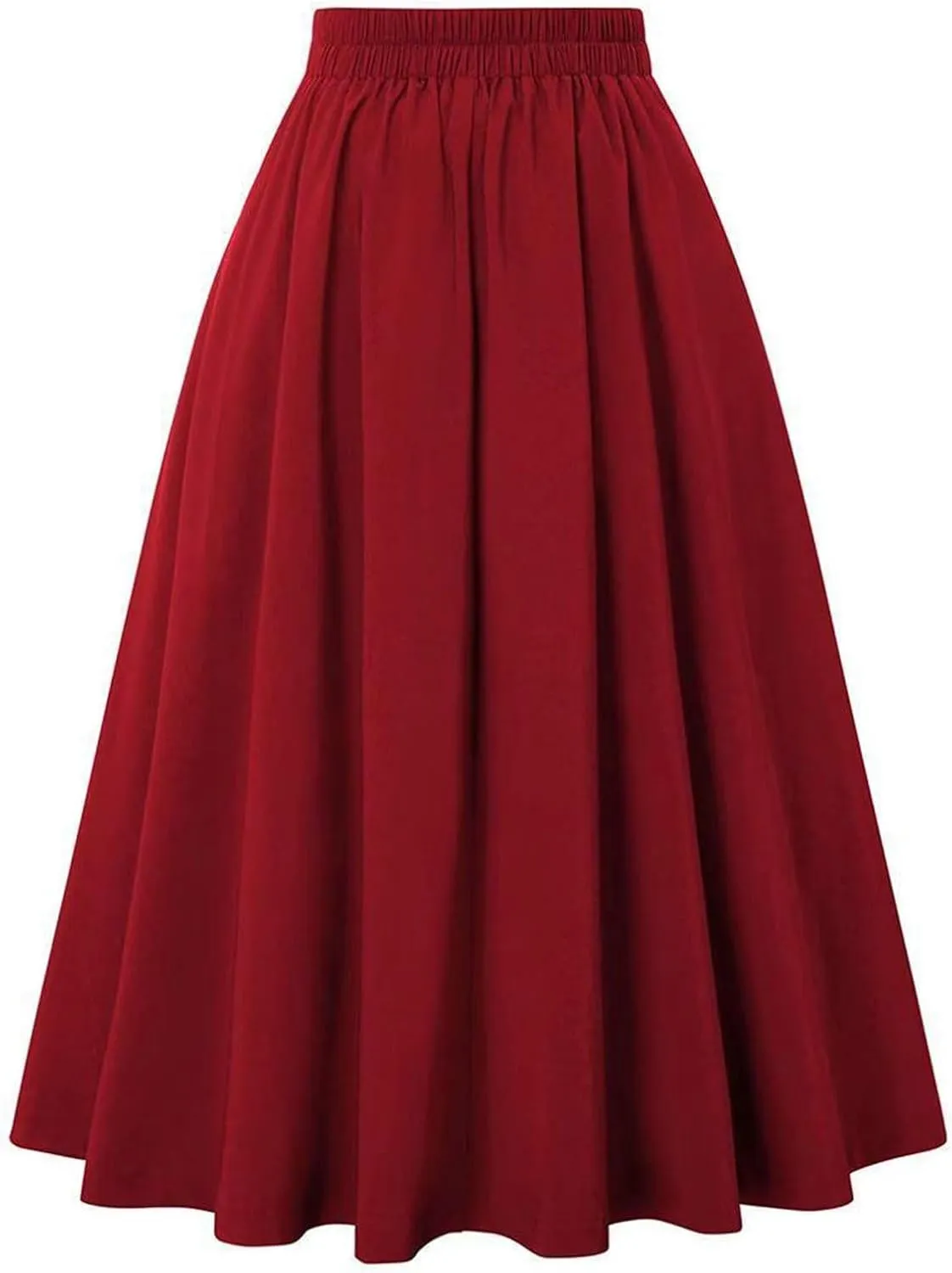 Maxi Solid Skirt for Women High Waisted A-Line Pleated Skirts Elastic Knee Length Casual Flowy Swing Flared Skirt