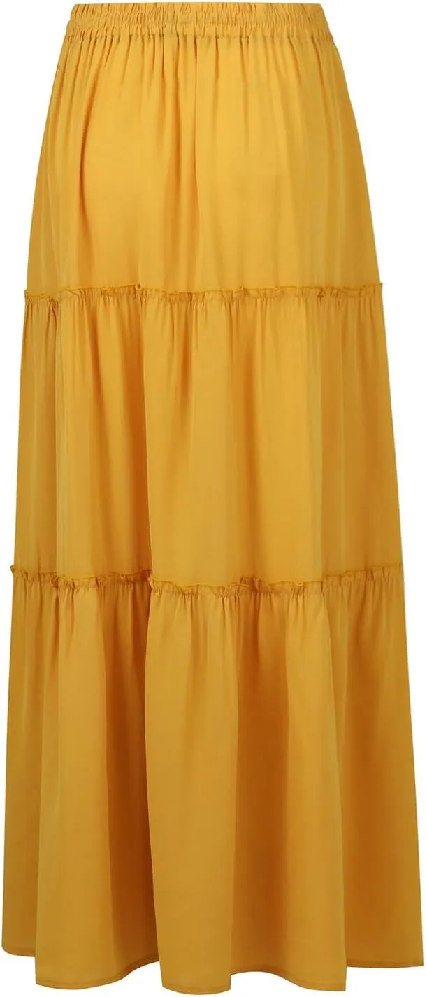 Maxi Solid Skirts for Women High Waisted Tiered Skirt A Line Pleated Swing Tie Front Flowy Long Skirt with Pockets