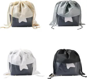 Mega Pet 8Pcs Non-Woven Bags 4 Colors Drawstring Storage Bags with Plastic Clear Window Packing Pouches 30x30cm for Travel Luggage Sport Gifts Shopping Stuffs Storage