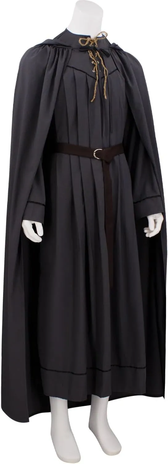 Men Grey Wizard Costume With Wig Adult Tunic Costume Long Robe Tied Cloak with Belt and Bag Accessories