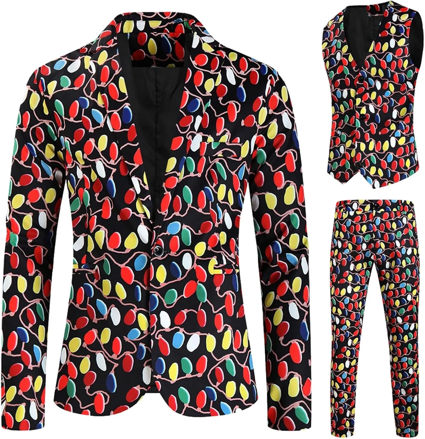Mens 3 Piece Christmas Blazer Suit Sets Party Costumes Suits Xmas Festival Outfit Tuxedo Blazers Vest Pants Set