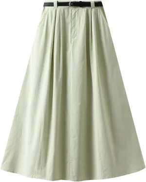 Midi Skirt for Women Solid Color Vintage Elastic Waist Pleated A Line Swing Skirts Casual Fashion Comfy Cargo Skorts
