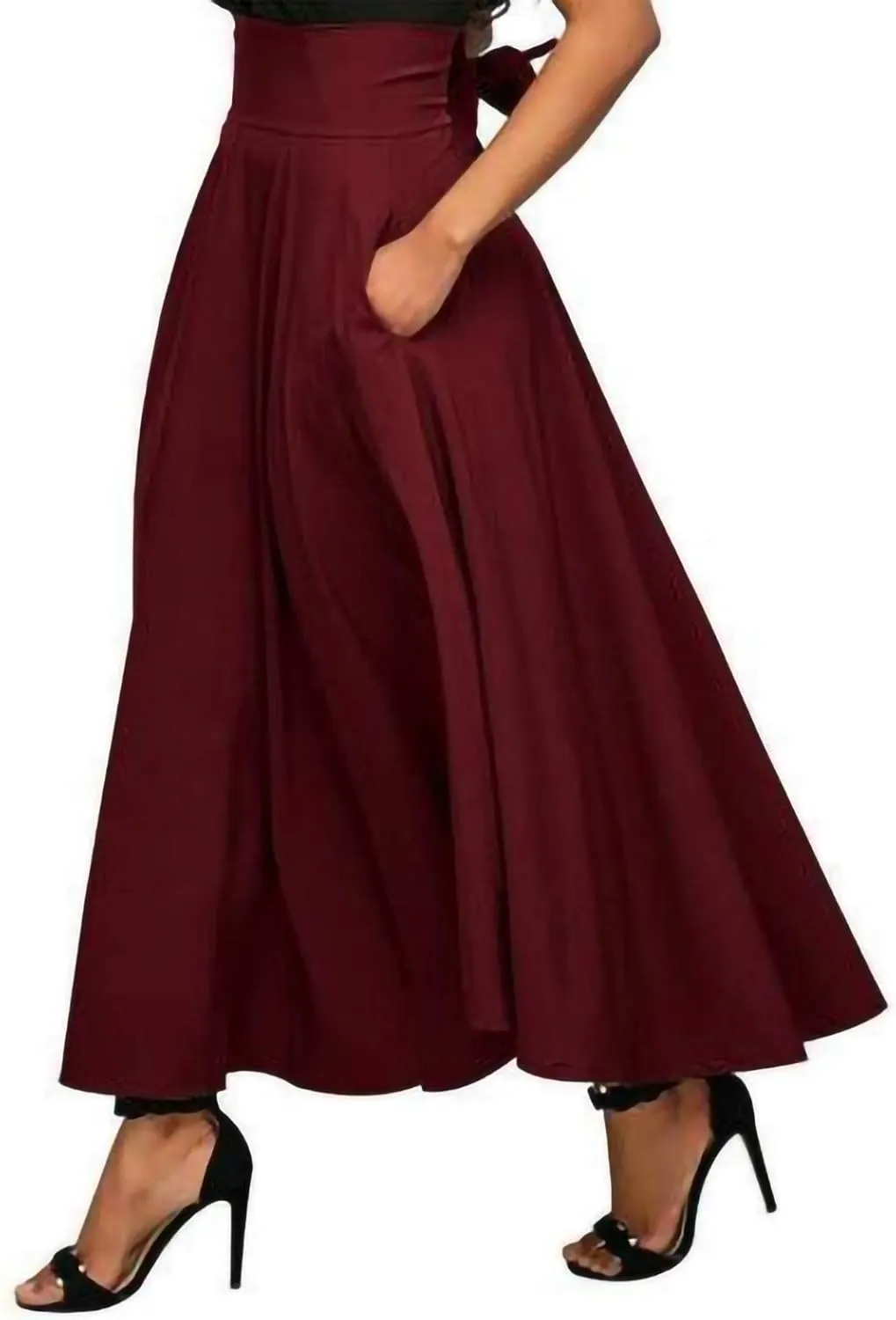 Midi Skirts for Waist Solid Skirt Elegant Womens Pleated Maxi Elastic Skirts High Waist Pleated A-Line Double
