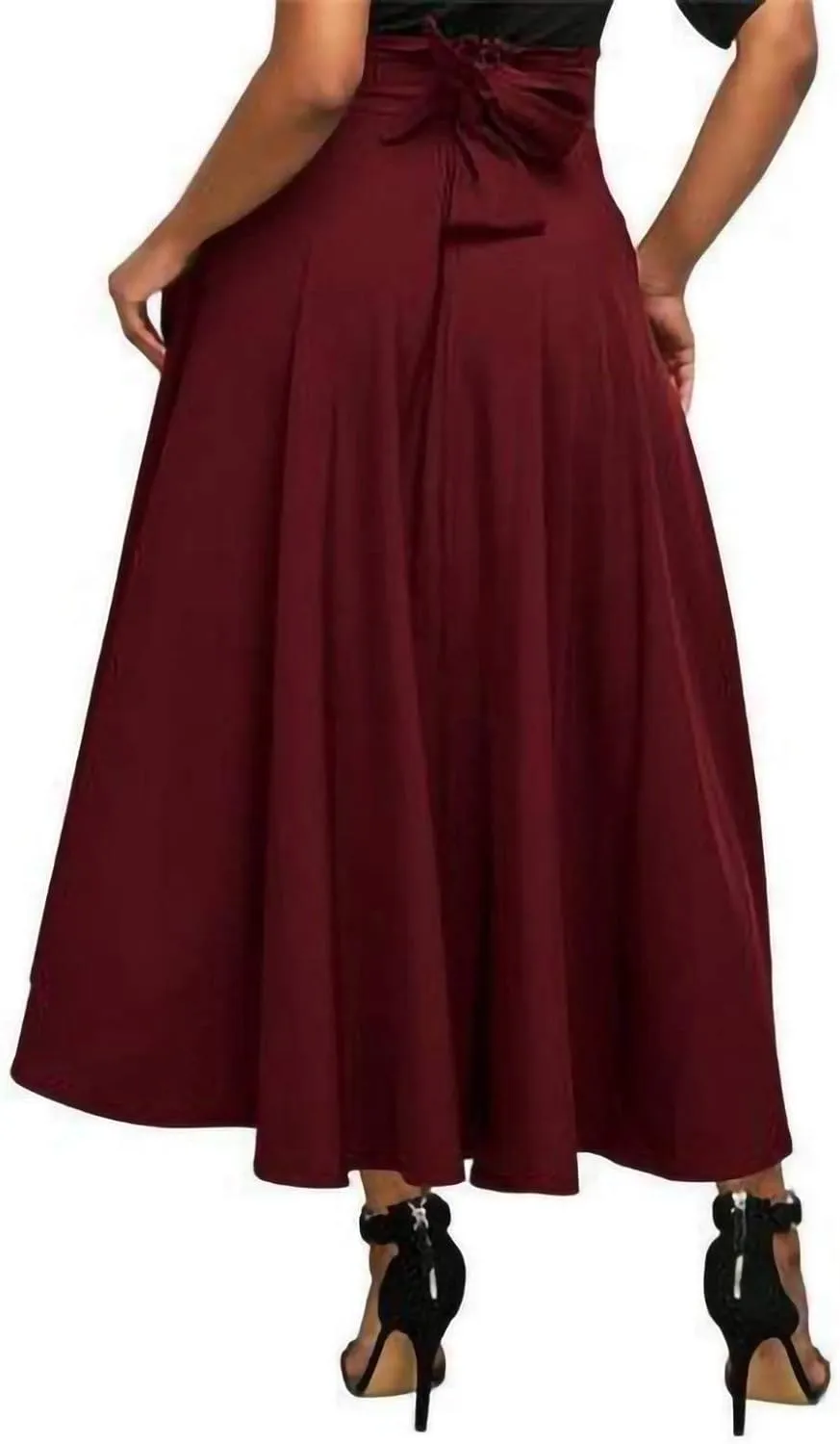 Midi Skirts for Waist Solid Skirt Elegant Womens Pleated Maxi Elastic Skirts High Waist Pleated A-Line Double
