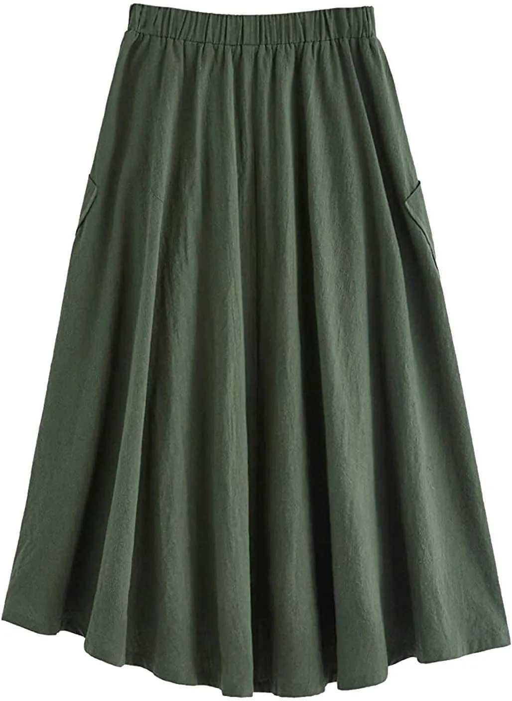 Midi Skirts for Women Summer Drawstring Elastic Waisted Flowy A-Line Swing Pleated Skirt with Pockets