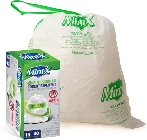 Mint-X MintFlex Rodent Repellent Trash Bags, Tall Kitchen Drawstring Bags, 1 FT 11  Inches X 2 FT 1 Inch, 0.90 MIL, 13 Gallon, 40 Count
