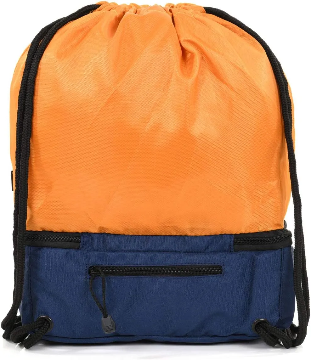 Mintra Sports Drawstring Bags -(Apricot/Navy, Stellar (12in x 18in)) Backpack, Cinch Sackpack, Bag, String, Sports, Gym, Waterproof, Unisex, Used for Gym, Sport, Workout