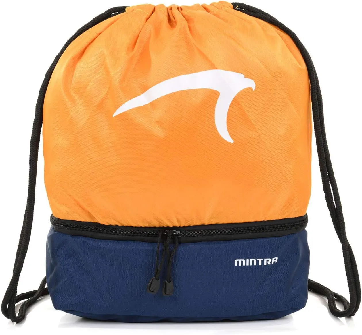 Mintra Sports Drawstring Bags -(Apricot/Navy, Stellar (12in x 18in)) Backpack, Cinch Sackpack, Bag, String, Sports, Gym, Waterproof, Unisex, Used for Gym, Sport, Workout