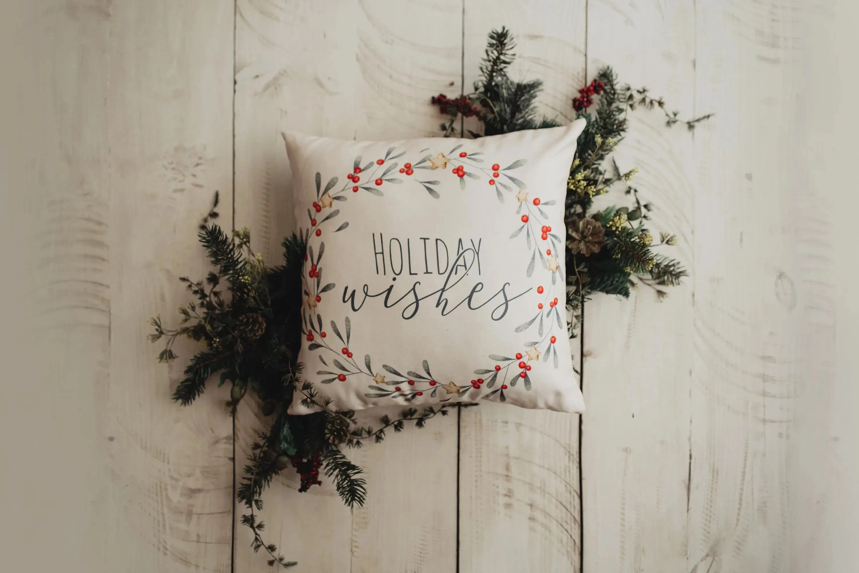 Mistletoe Kisses Wreath | Throw Pillow Cover | Best Friend Christmas Gift | Rustic Farmhouse Decor | Farmhouse Decor | Decorative Pillows for Couch