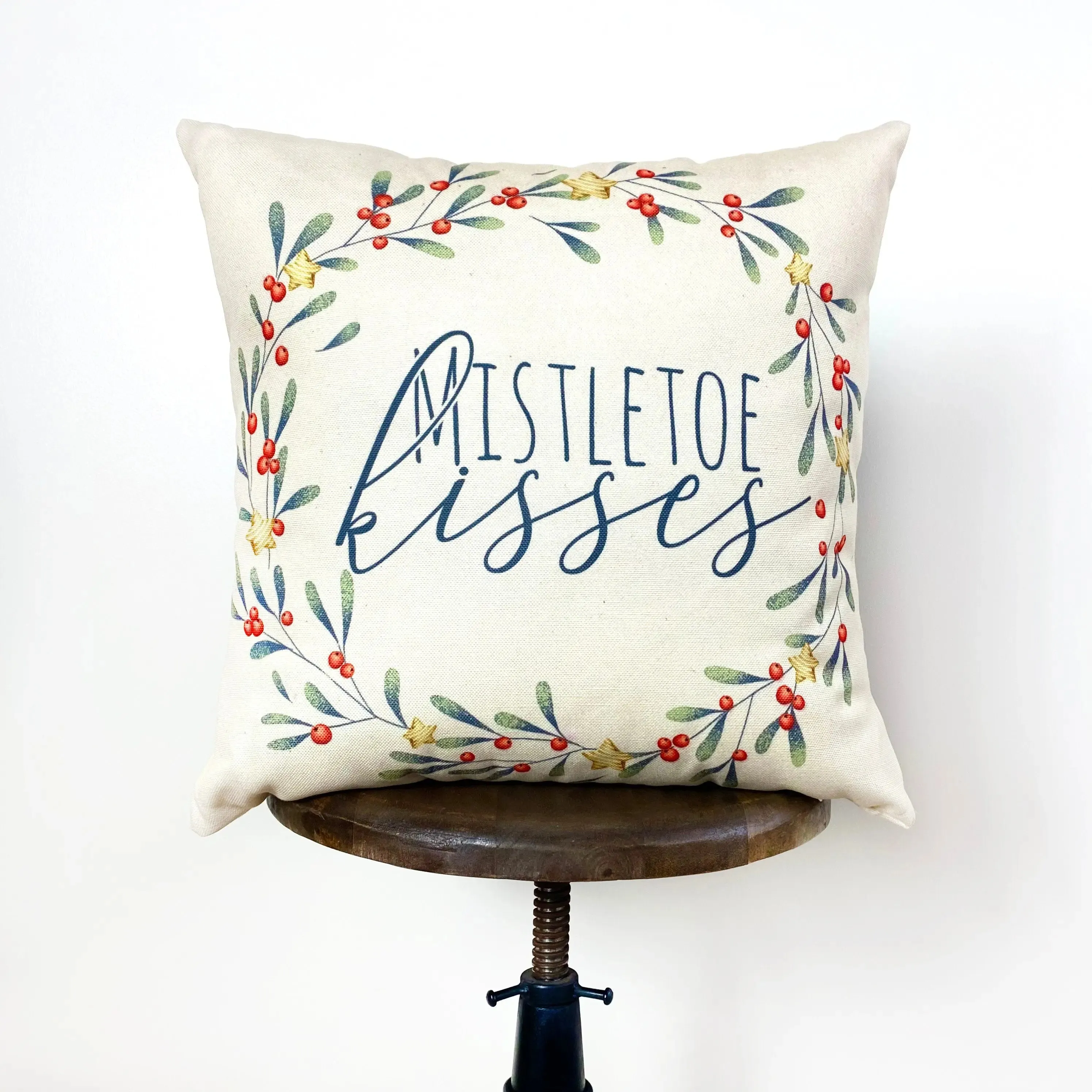 Mistletoe Kisses Wreath | Throw Pillow Cover | Best Friend Christmas Gift | Rustic Farmhouse Decor | Farmhouse Decor | Decorative Pillows for Couch