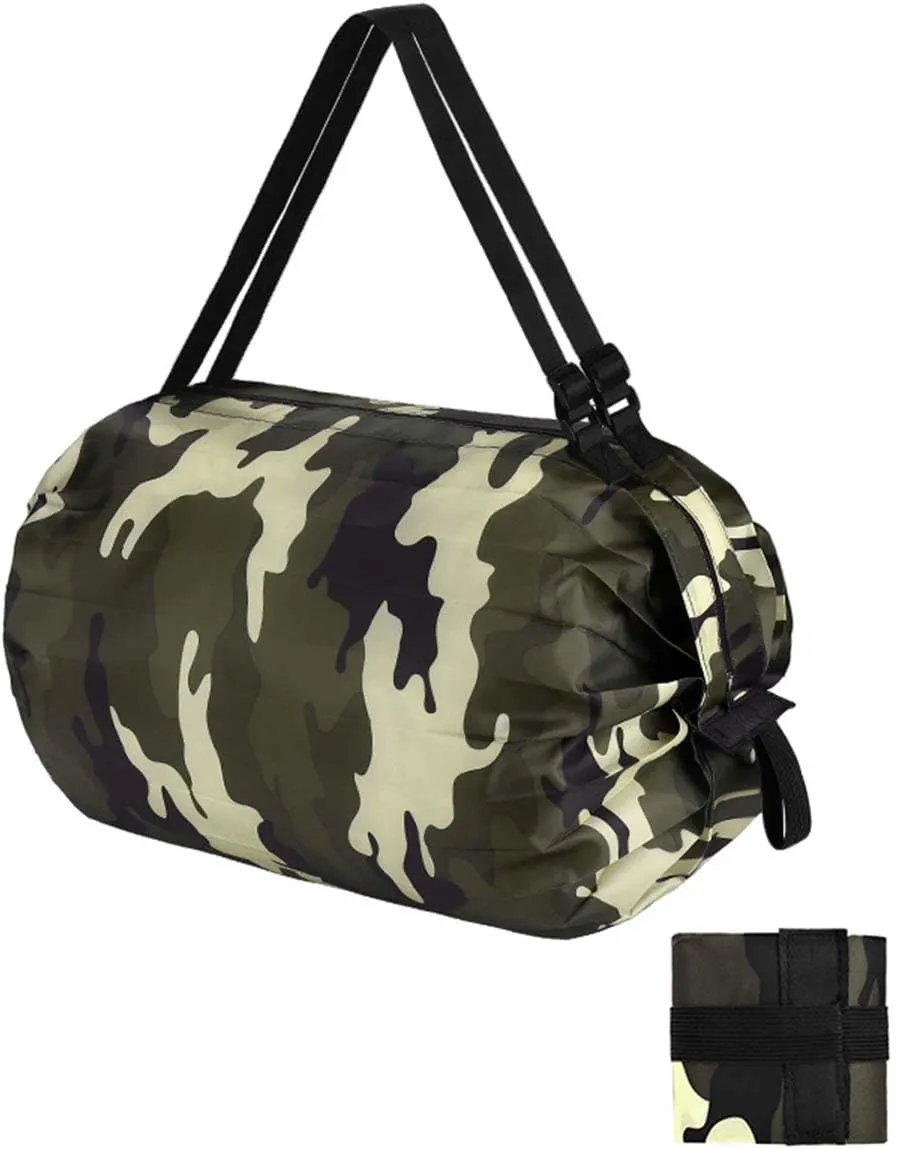 MLAFE Foldable Shopping Bags Cart Reusable Shopping Bags Shoulder Shopping Bag Supermarket Shopping Bag for Daily Commuting (Camouflage Green)