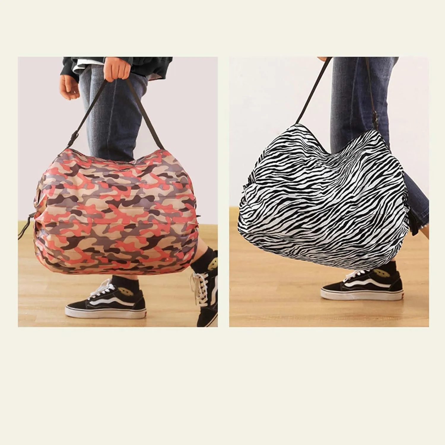 MLAFE Foldable Shopping Bags Cart Reusable Shopping Bags Shoulder Shopping Bag Supermarket Shopping Bag for Daily Commuting (Camouflage Green)