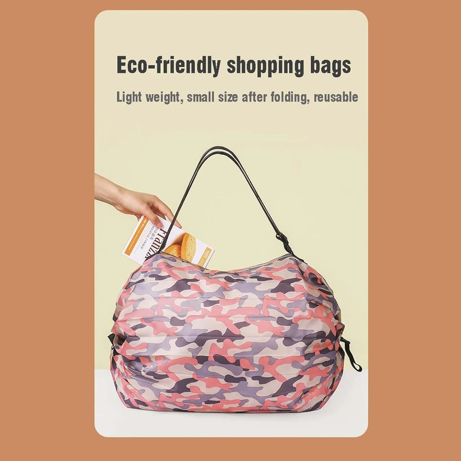 MLAFE Foldable Shopping Bags Cart Reusable Shopping Bags Shoulder Shopping Bag Supermarket Shopping Bag for Daily Commuting (Camouflage Green)