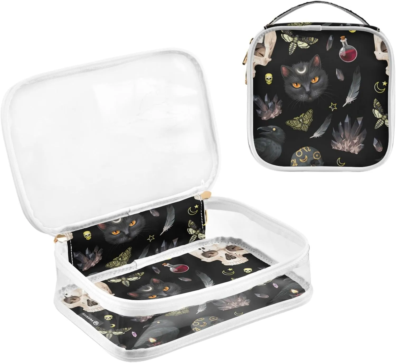 MNSRUU Clear Makeup Bags Goth Skull Moth Toiletry Bag for Women 2 PCS Waterproof Clear Bags Clear Travel Toiletry Bag Small Cosmetic Makeup Bag, Carry on Airport Airline Compliant Bag