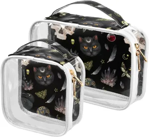 MNSRUU Clear Makeup Bags Goth Skull Moth Toiletry Bag for Women 2 PCS Waterproof Clear Bags Clear Travel Toiletry Bag Small Cosmetic Makeup Bag, Carry on Airport Airline Compliant Bag