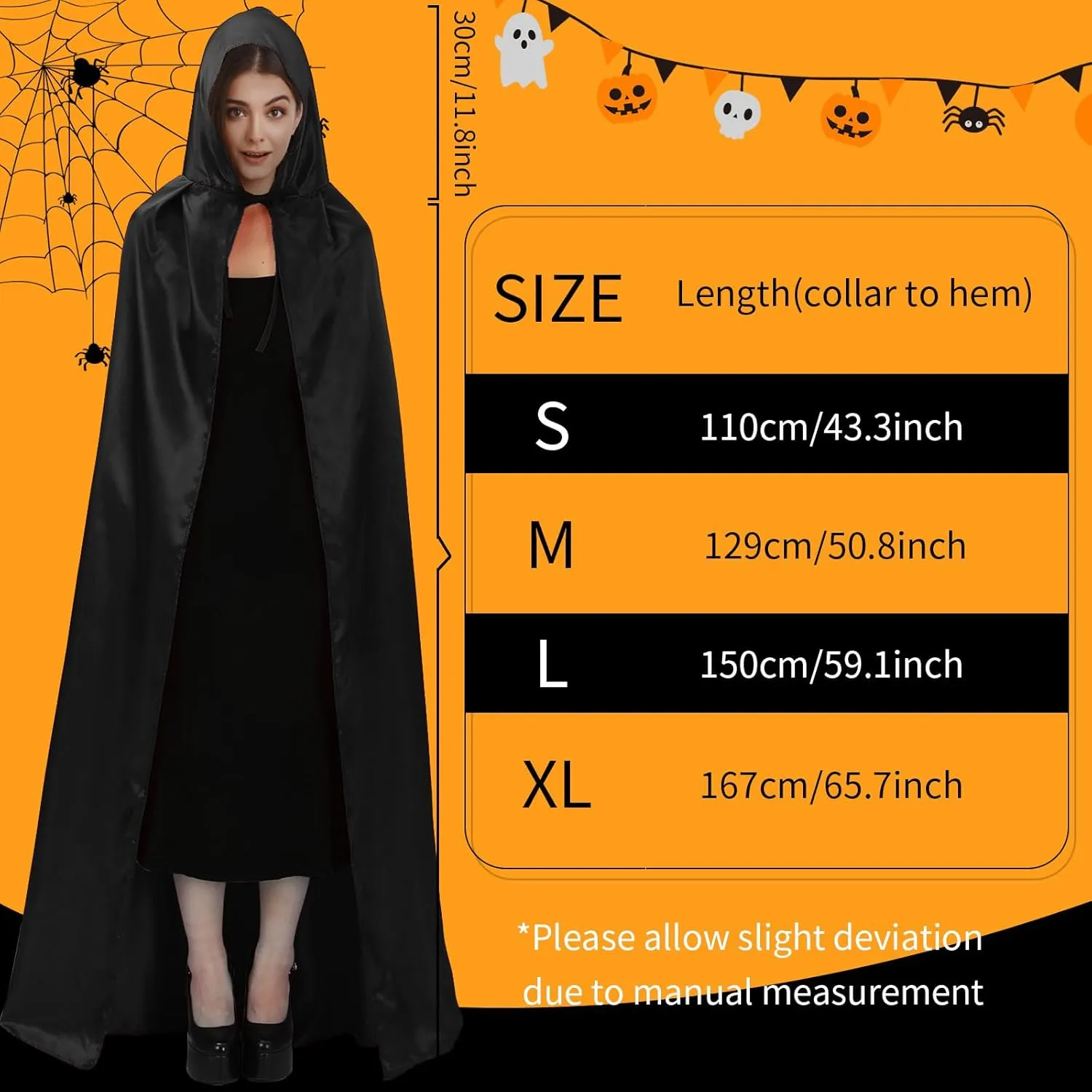MoDooris Unisex Hooded Cloak Full-Length Halloween Cosplay Costumes Cape Robe Vampire Witch Costume Accessories,43" to 65.7"