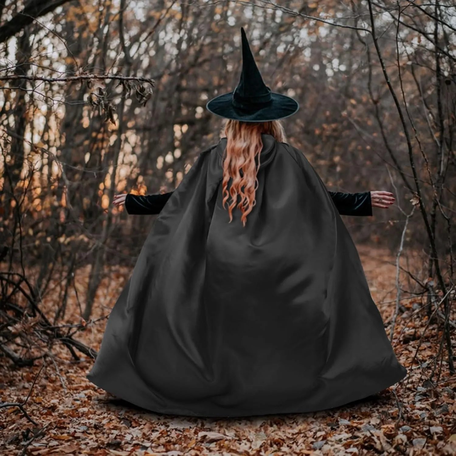 MoDooris Unisex Hooded Cloak Full-Length Halloween Cosplay Costumes Cape Robe Vampire Witch Costume Accessories,43" to 65.7"