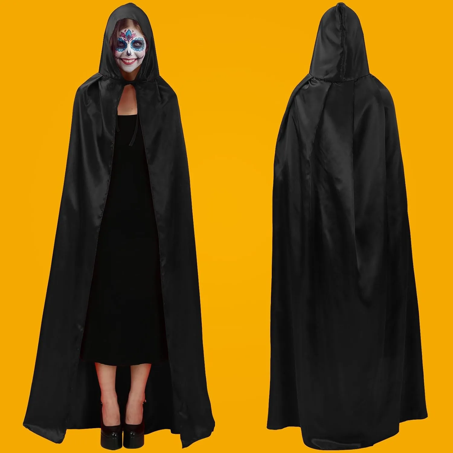 MoDooris Unisex Hooded Cloak Full-Length Halloween Cosplay Costumes Cape Robe Vampire Witch Costume Accessories,43" to 65.7"