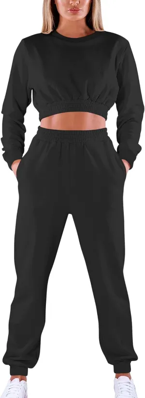 Mokoru Women's Workout 2 Piece Outfits Tracksuit Long Sleeve Crop Tops Joggers Pants Sets Sweatsuits