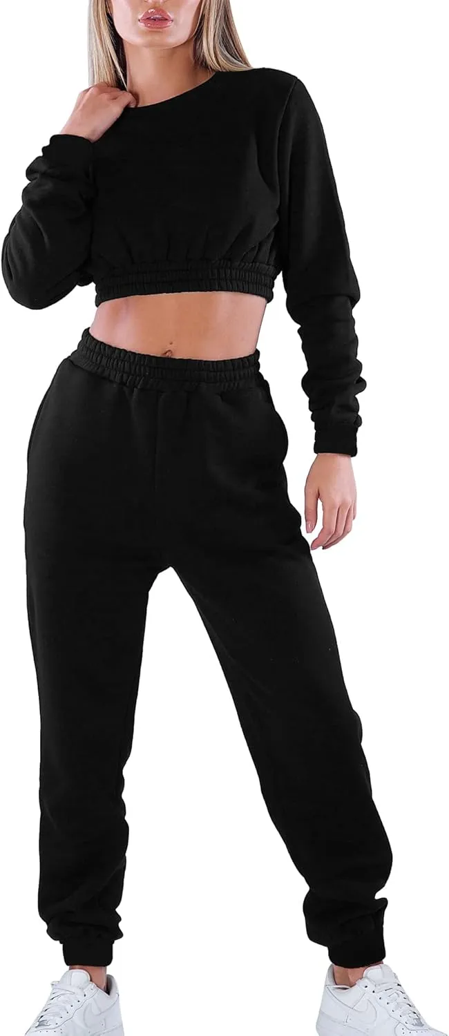 Mokoru Women's Workout 2 Piece Outfits Tracksuit Long Sleeve Crop Tops Joggers Pants Sets Sweatsuits