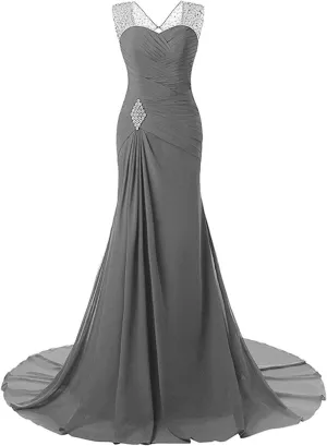 Monalia Women's Chiffon Bridesmaid Dress Long V-Neck Evening Party Gown B24 Grey 26