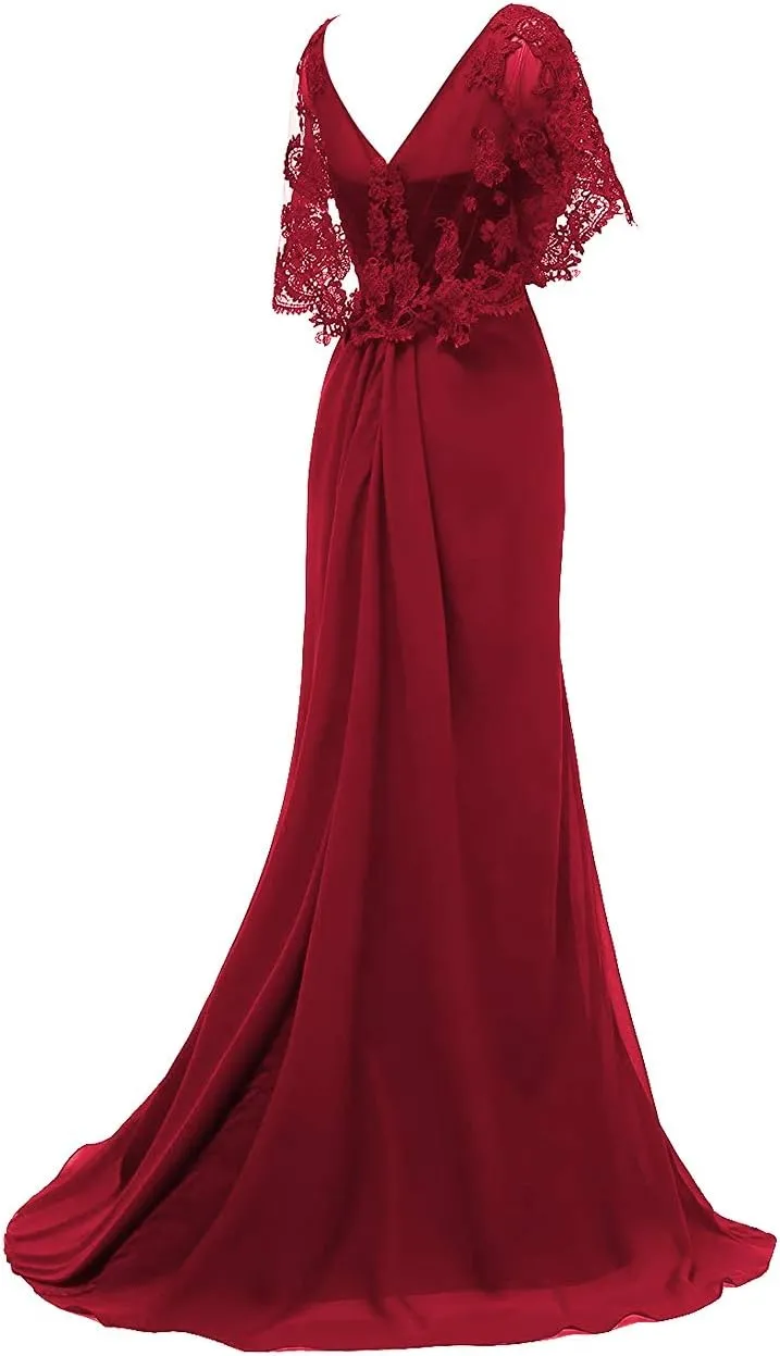 Mother of The Bride Dresses Long Prom Evening Gowns Mermaid Wedding Dress Lace Cloak Ruffles