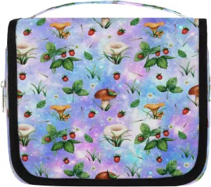 Mushroom Strawberry Hanging Travel Toiletry Bag Cosmetic Bag Portable Wash Bag with Hook for Bathroom Accessories Toiletries Cosmetics