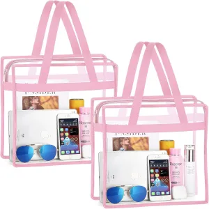 NATURAL STYLE 2 Pieces Clear Beach Tote Bags, Clear Travel Tote Bag, Stadium Approved Bag