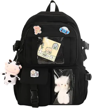 New Aesthetic Backpack Kawaii Backpack with Badge Pins Keychain Pendant Light Weight Travel Backpack