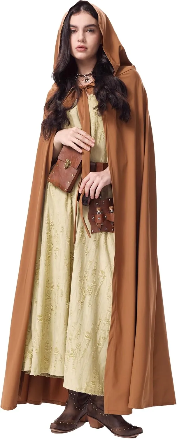 nezababycos Renaissance Costume Women Medieval Dress Hooded Cloak Leather Accessories Ren Faire Post Apocalyptic Outfit