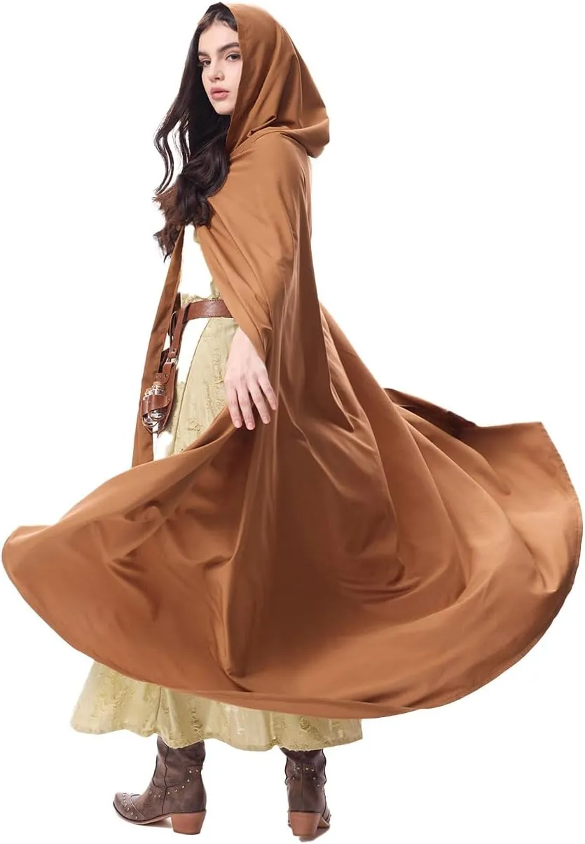 nezababycos Renaissance Costume Women Medieval Dress Hooded Cloak Leather Accessories Ren Faire Post Apocalyptic Outfit