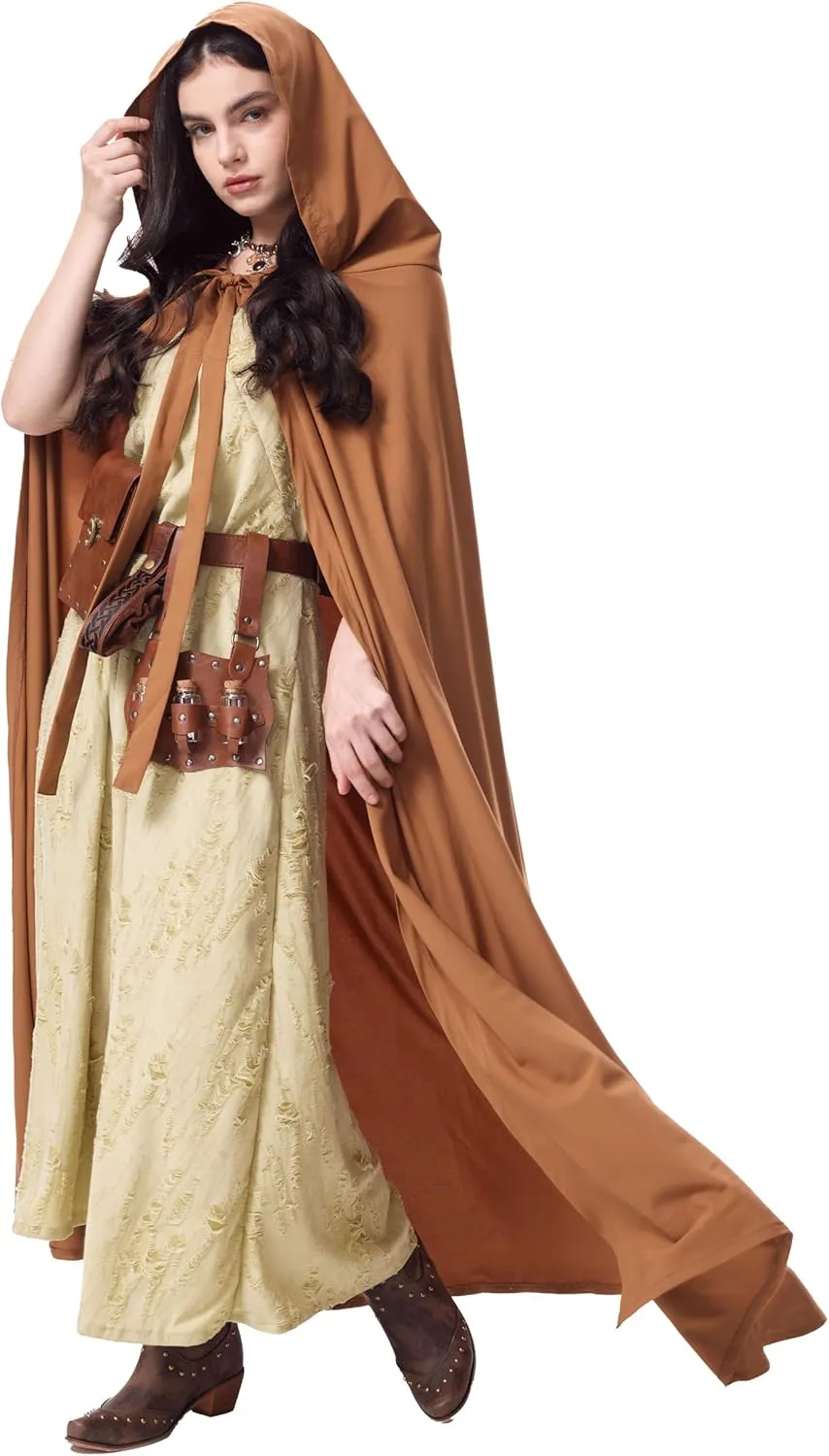 nezababycos Renaissance Costume Women Medieval Dress Hooded Cloak Leather Accessories Ren Faire Post Apocalyptic Outfit