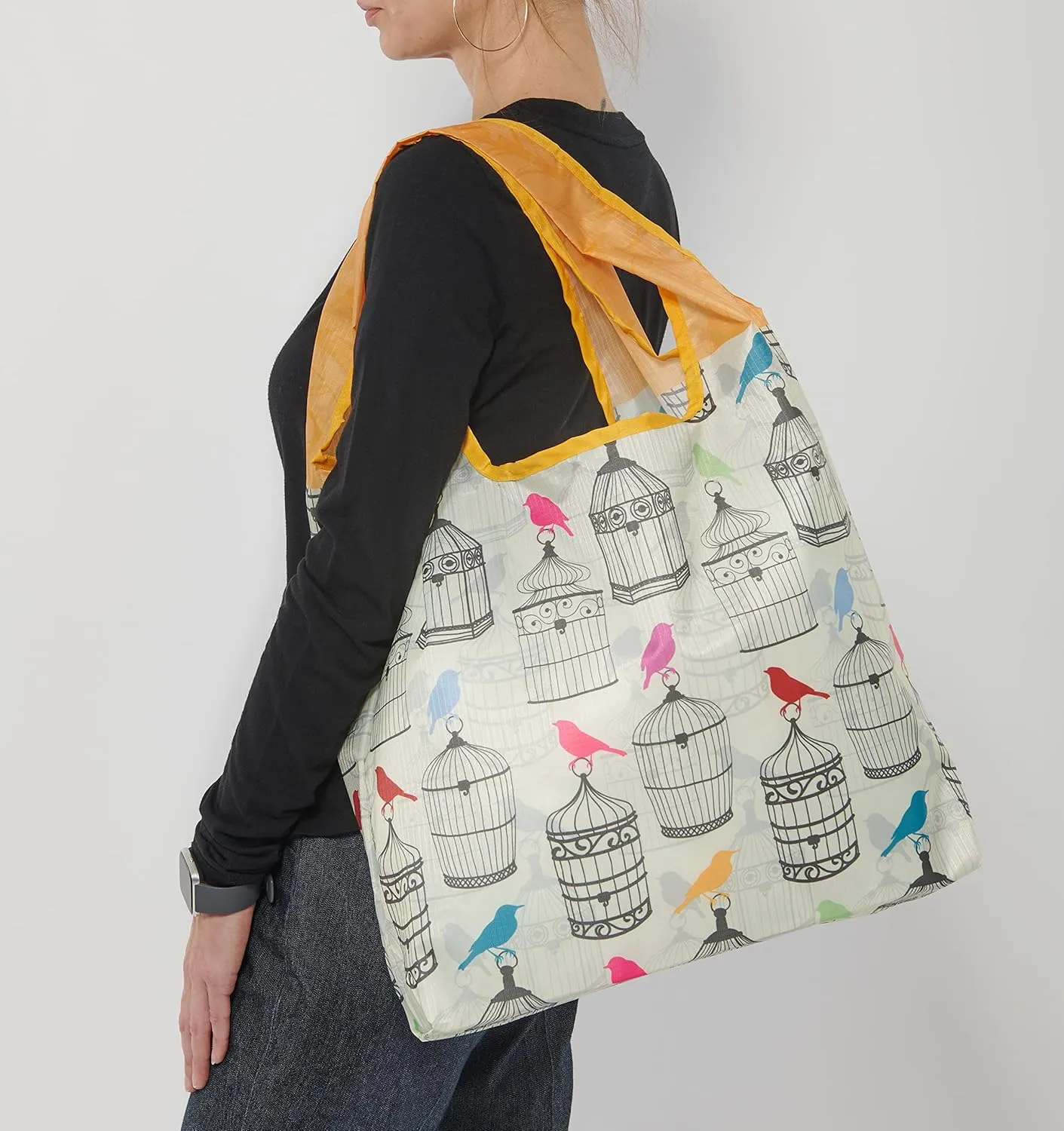 O-WITZ Reusable Grocery Bags | Vibrant Tote Bag For Groceries, Gym, Beach Gear, Toys & More | Washable Design With Large Handles For Maximum Convenience | Folds Into A Small Pouch, Canaries