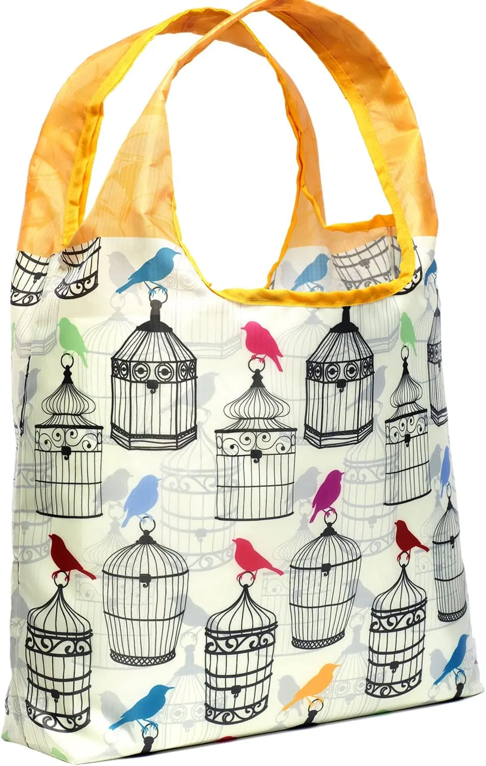 O-WITZ Reusable Grocery Bags | Vibrant Tote Bag For Groceries, Gym, Beach Gear, Toys & More | Washable Design With Large Handles For Maximum Convenience | Folds Into A Small Pouch, Canaries