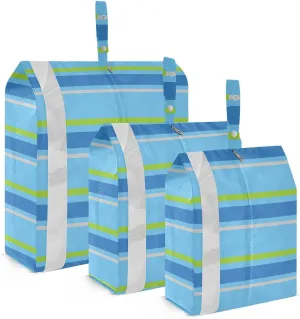 Ocean Stripes 3 Set Travel Packing Cubes For Suitcases, Foldable, Garment Bag Closet Storage, Luggage Space Saver, Luggages Management Personnel