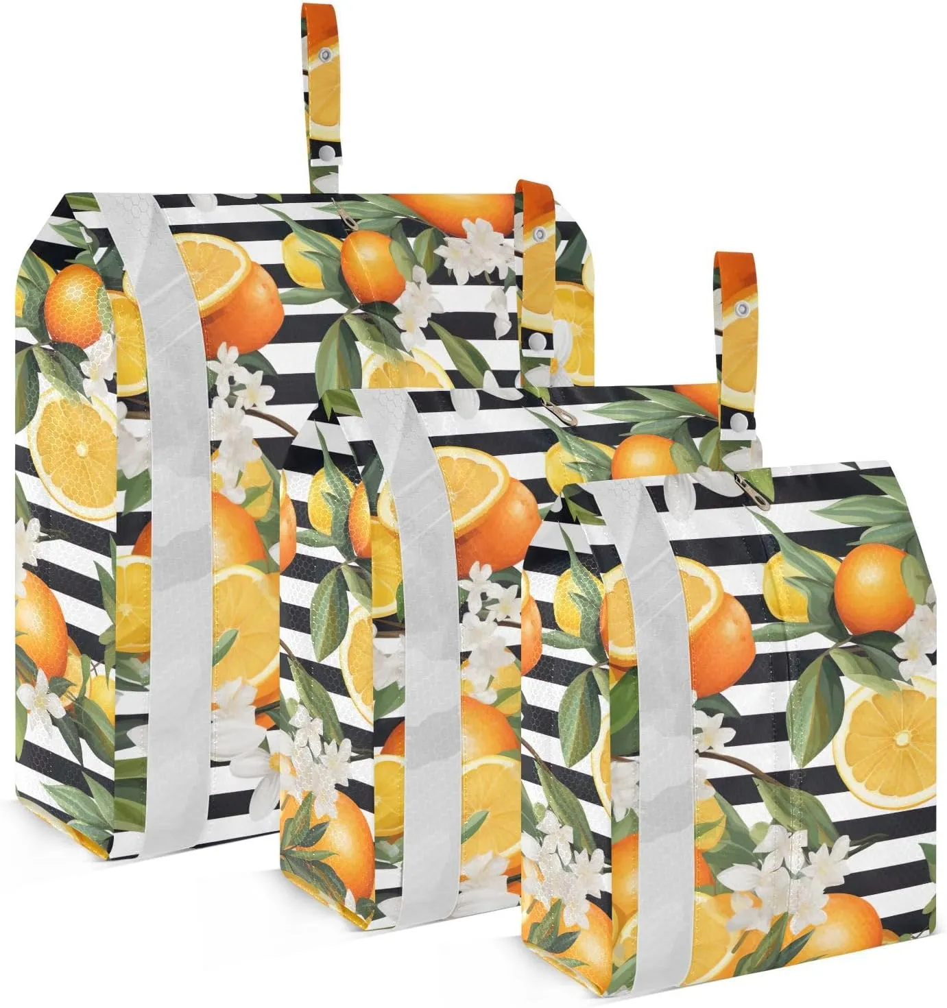Oranges Black White Stripes Packing Cubes for Travel 3 Set Compression Cubes Luggage Accessories for Carry On Suitcases
