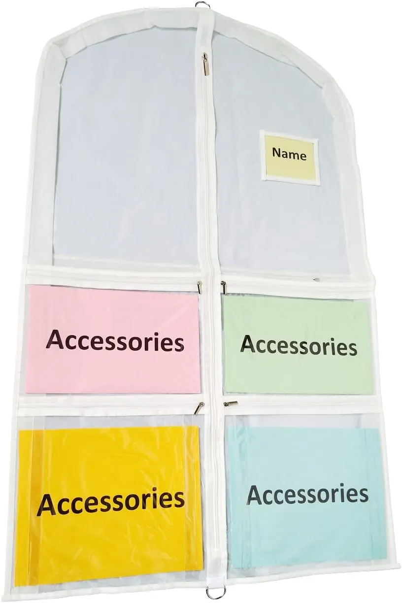 Pack of 1 Garment Protector Cover. 40 Inch Clear PVC Garment Bag for Dance Costume with 5 Zipper Pockets