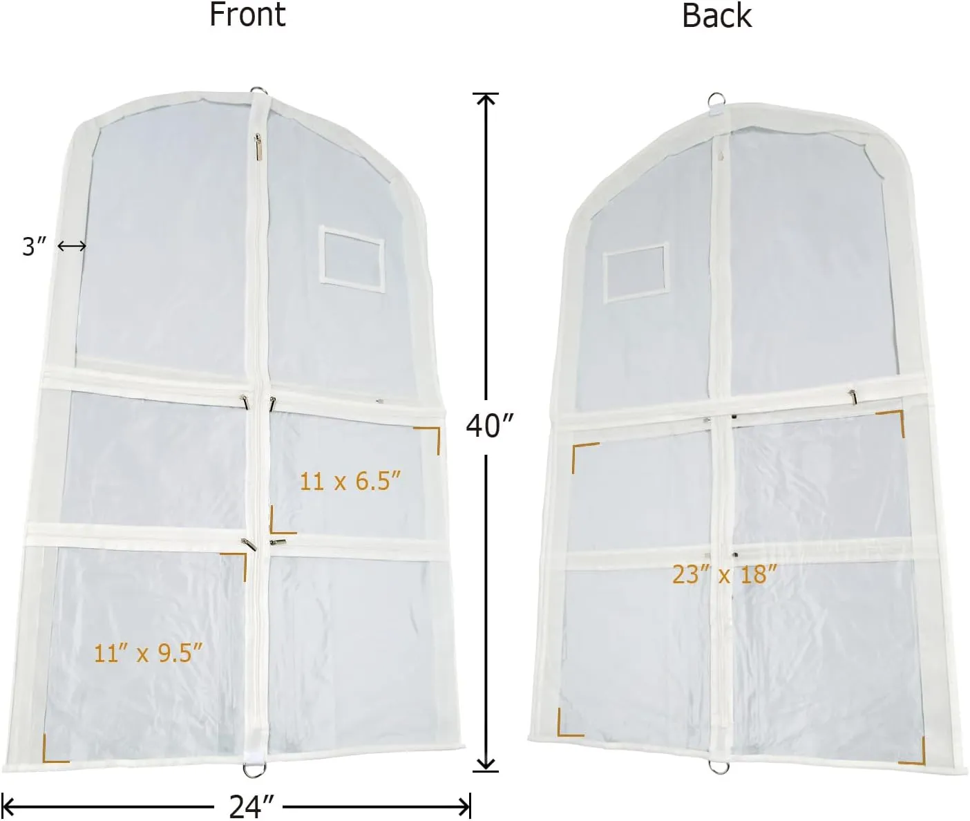 Pack of 1 Garment Protector Cover. 40 Inch Clear PVC Garment Bag for Dance Costume with 5 Zipper Pockets