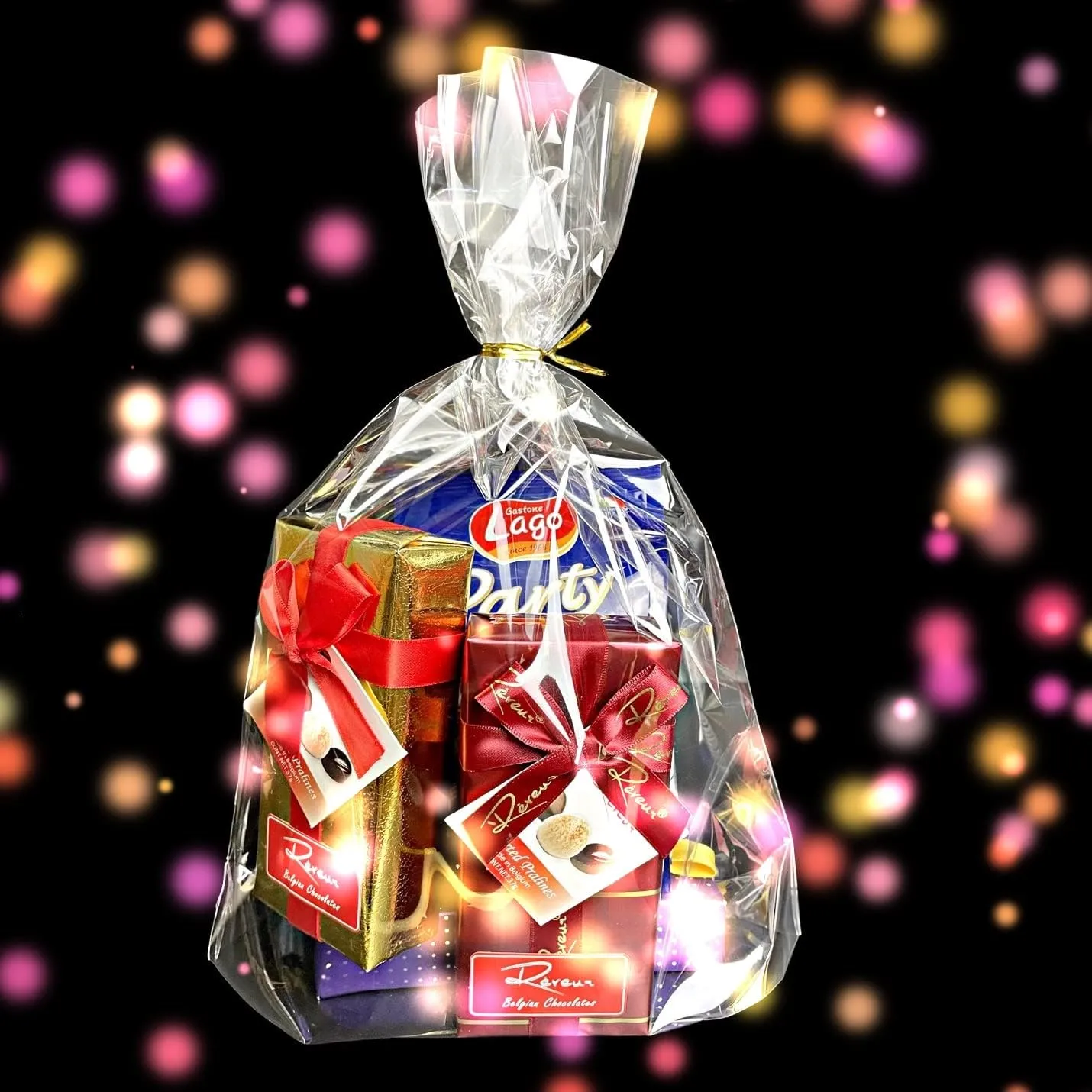 PigPotParty 10"x 14", 100Pcs Bottom Gusset Bags, Clear Plastic Gift Bags, Cellophane Mug Treat Goodie Bags with 100x Twist Ties, Large Party Favor Packaging, Toy Wrapping (No Side Gusset)
