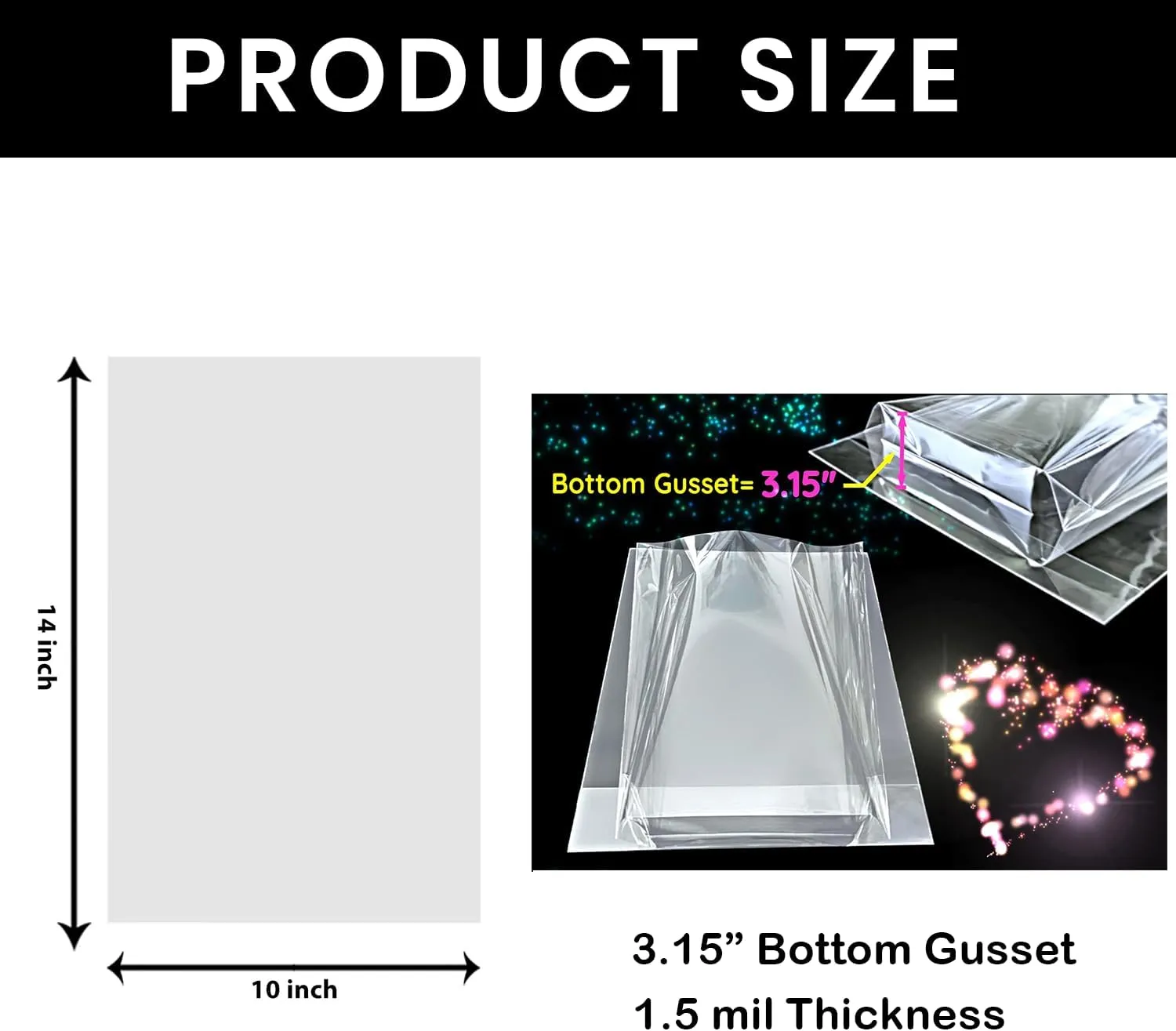 PigPotParty 10"x 14", 100Pcs Bottom Gusset Bags, Clear Plastic Gift Bags, Cellophane Mug Treat Goodie Bags with 100x Twist Ties, Large Party Favor Packaging, Toy Wrapping (No Side Gusset)
