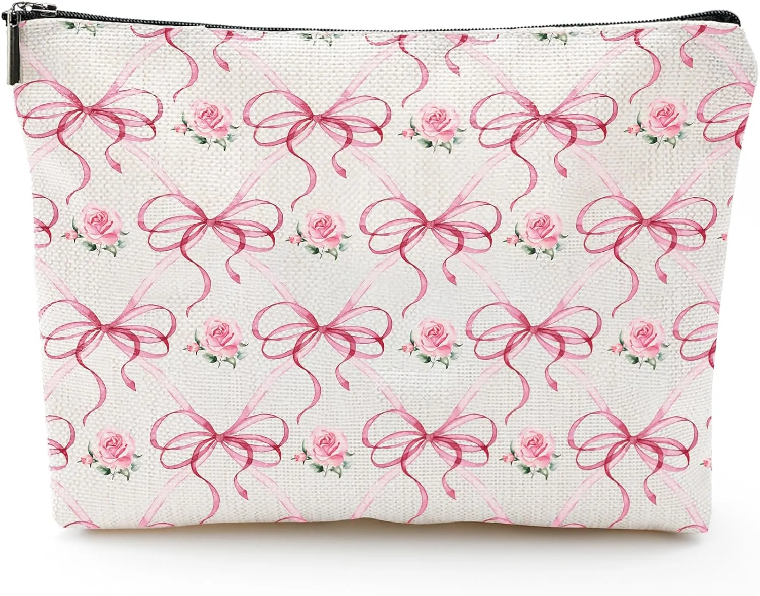 Pink Bow Gifts for Girls - Conquette Rose Flower Makeup Bags, Small Pouch for Travel Essentials, Cute Pink Bags for Woman Birthday Christmas Valentines Gifts