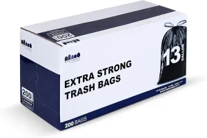 Plasticplace 13 gallon Extra Tall Drawstring Kitchen Trash Bags | Black 1.2 Mil, 24"W x 31"H,200 Count (Pack of 1)