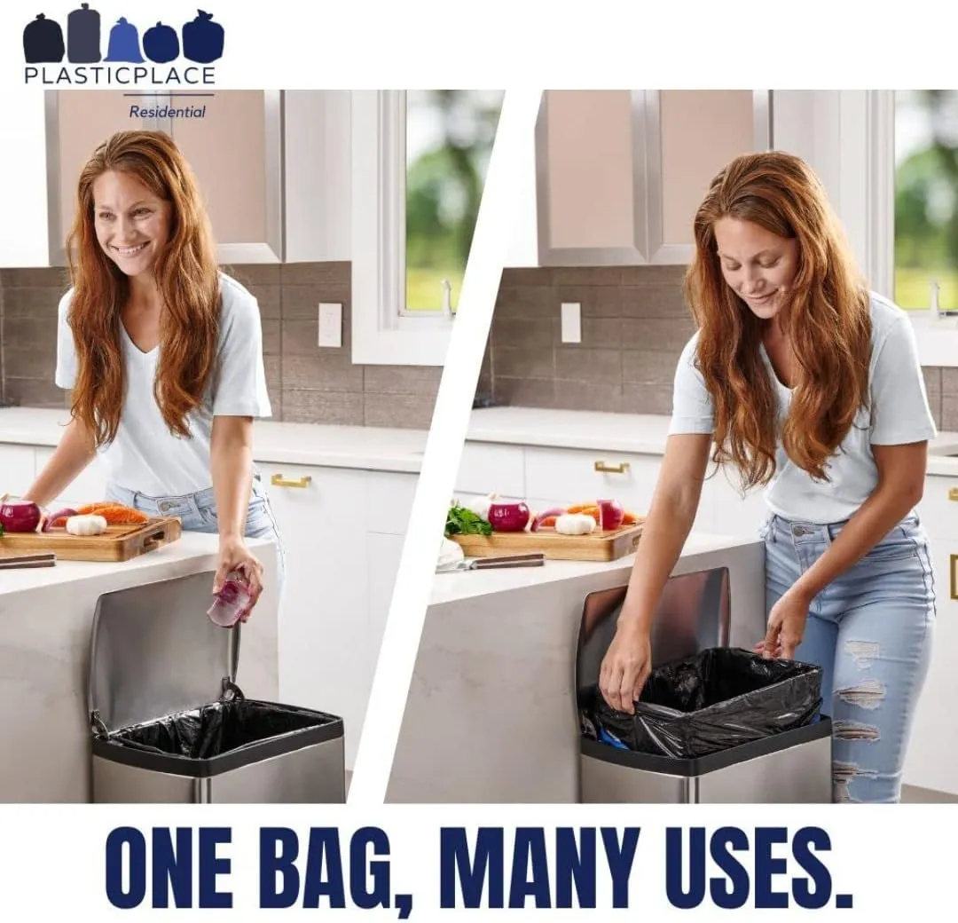 Plasticplace 13 gallon Extra Tall Drawstring Kitchen Trash Bags | Black 1.2 Mil, 24"W x 31"H,200 Count (Pack of 1)