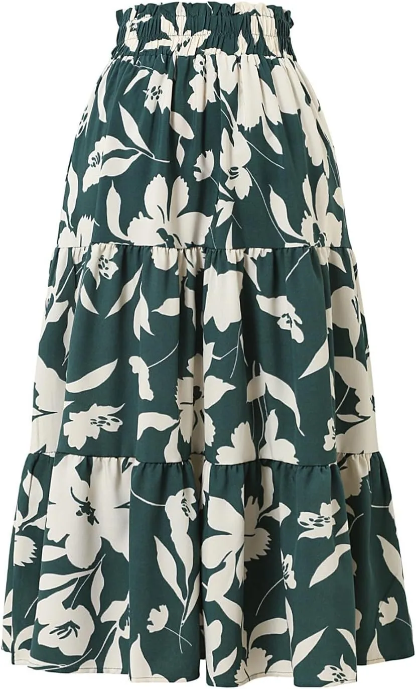 Plus Size Boho Skirt Maxi Spring Flowy Boho Comfy Tiered Western Skirts for Women Trendy Summer