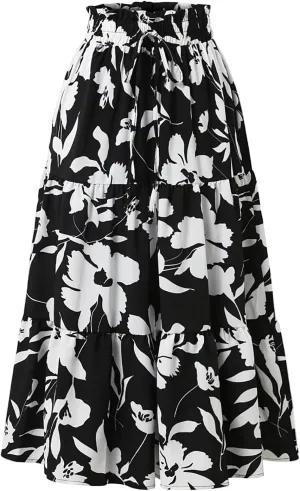 Plus Size Boho Skirt Maxi Spring Flowy Boho Comfy Tiered Western Skirts for Women Trendy Summer