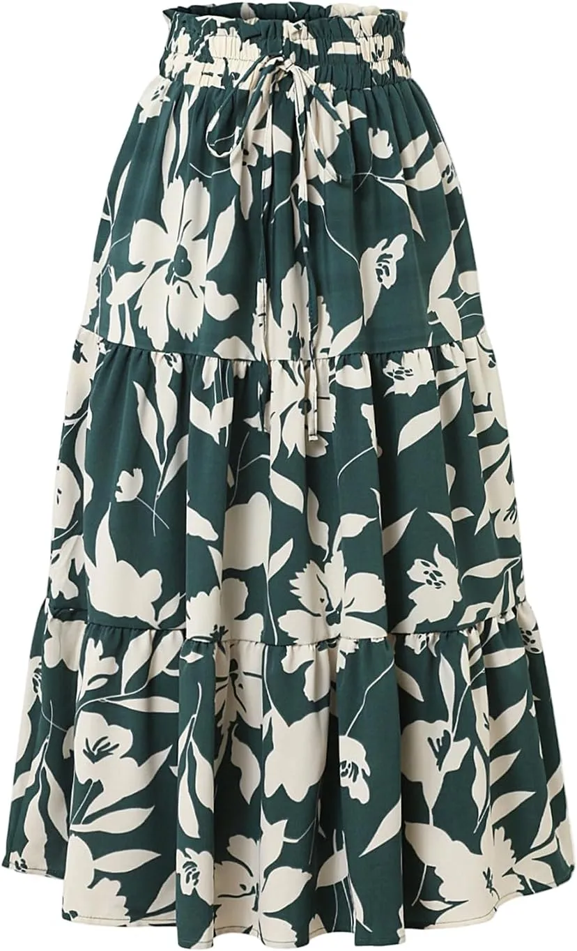Plus Size Boho Skirt Maxi Spring Flowy Boho Comfy Tiered Western Skirts for Women Trendy Summer