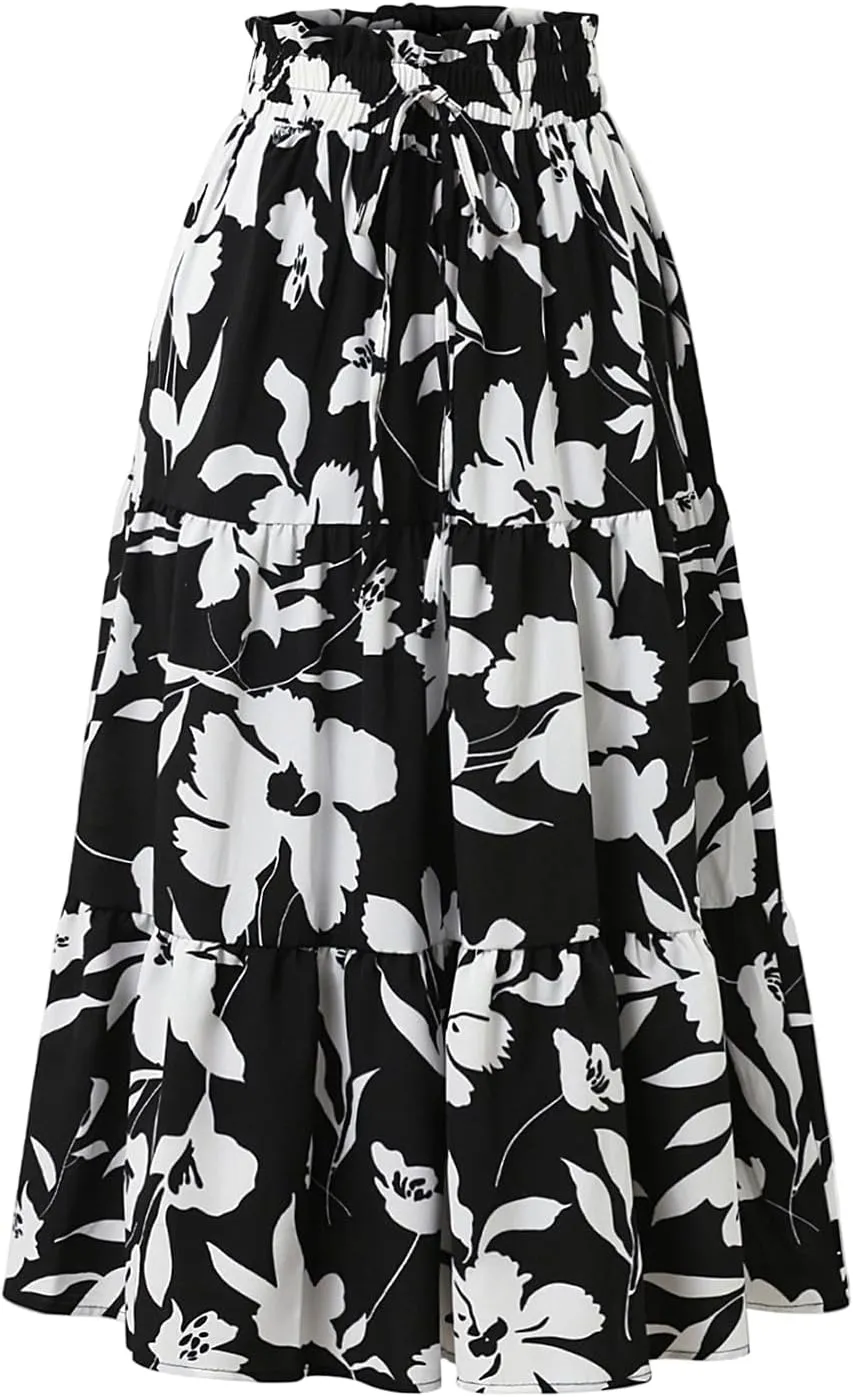 Plus Size Boho Skirt Maxi Spring Flowy Boho Comfy Tiered Western Skirts for Women Trendy Summer