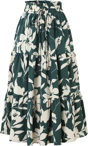 Plus Size Boho Skirt Maxi Spring Flowy Boho Comfy Tiered Western Skirts for Women Trendy Summer