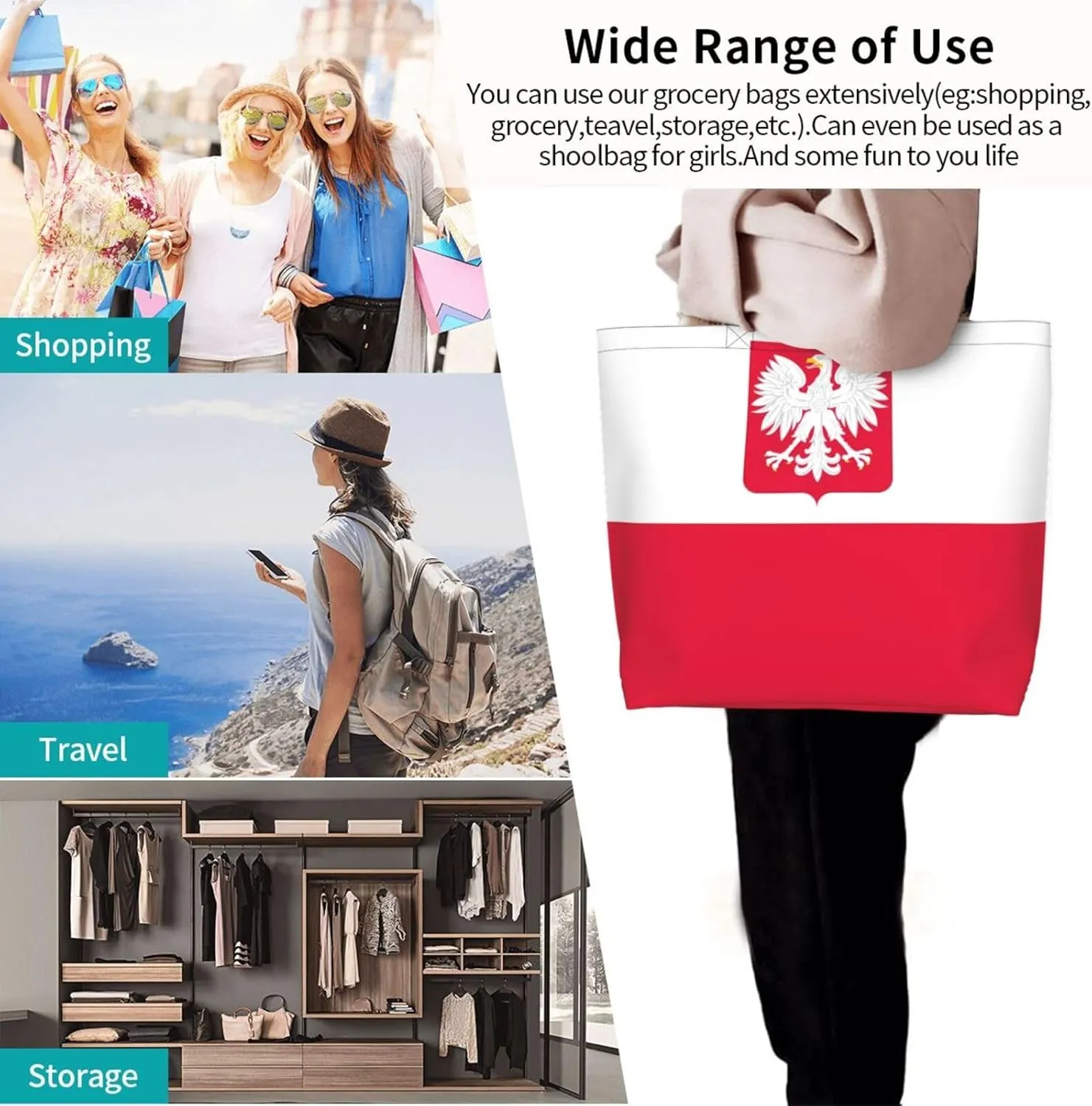 Polish Flag Poland Polska Eagle Women's Tote Bag Large Capacity Single Shoulder Bags Handbag for Shopping Work
